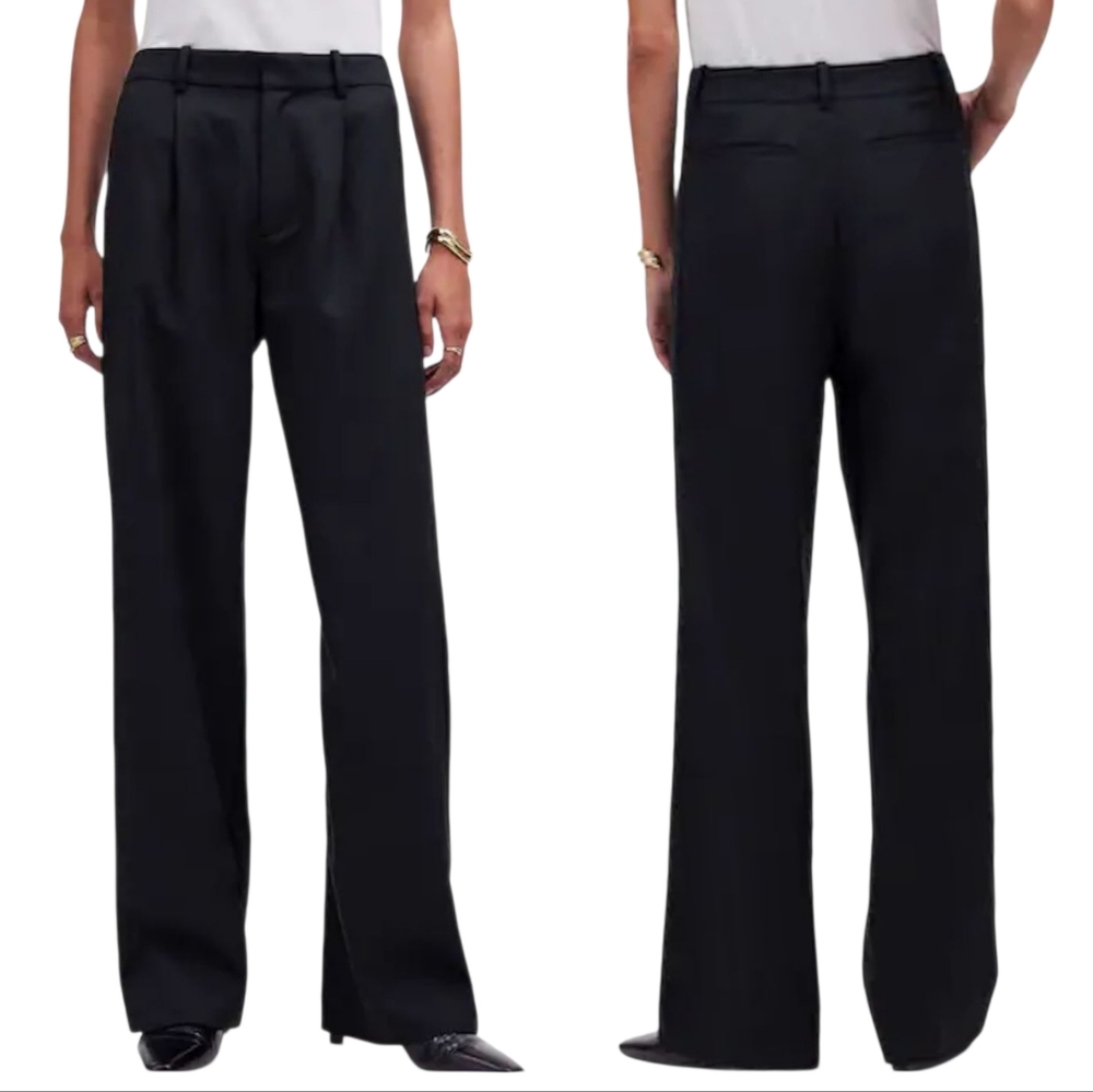 Madewell Slouchy Straight Pants Womens Size 00 Black High Rise Wide Leg Trousers